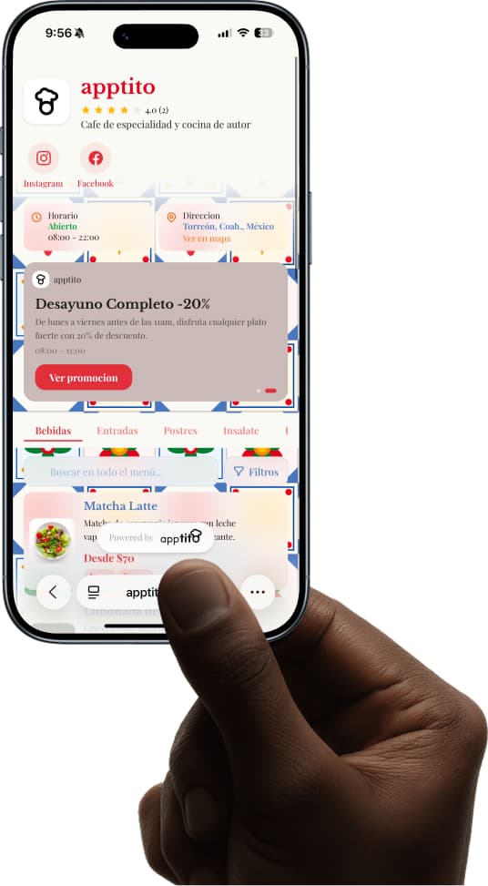 Menú digital AppTito para restaurante mostrado en celular con productos, precios y categorías actualizadas